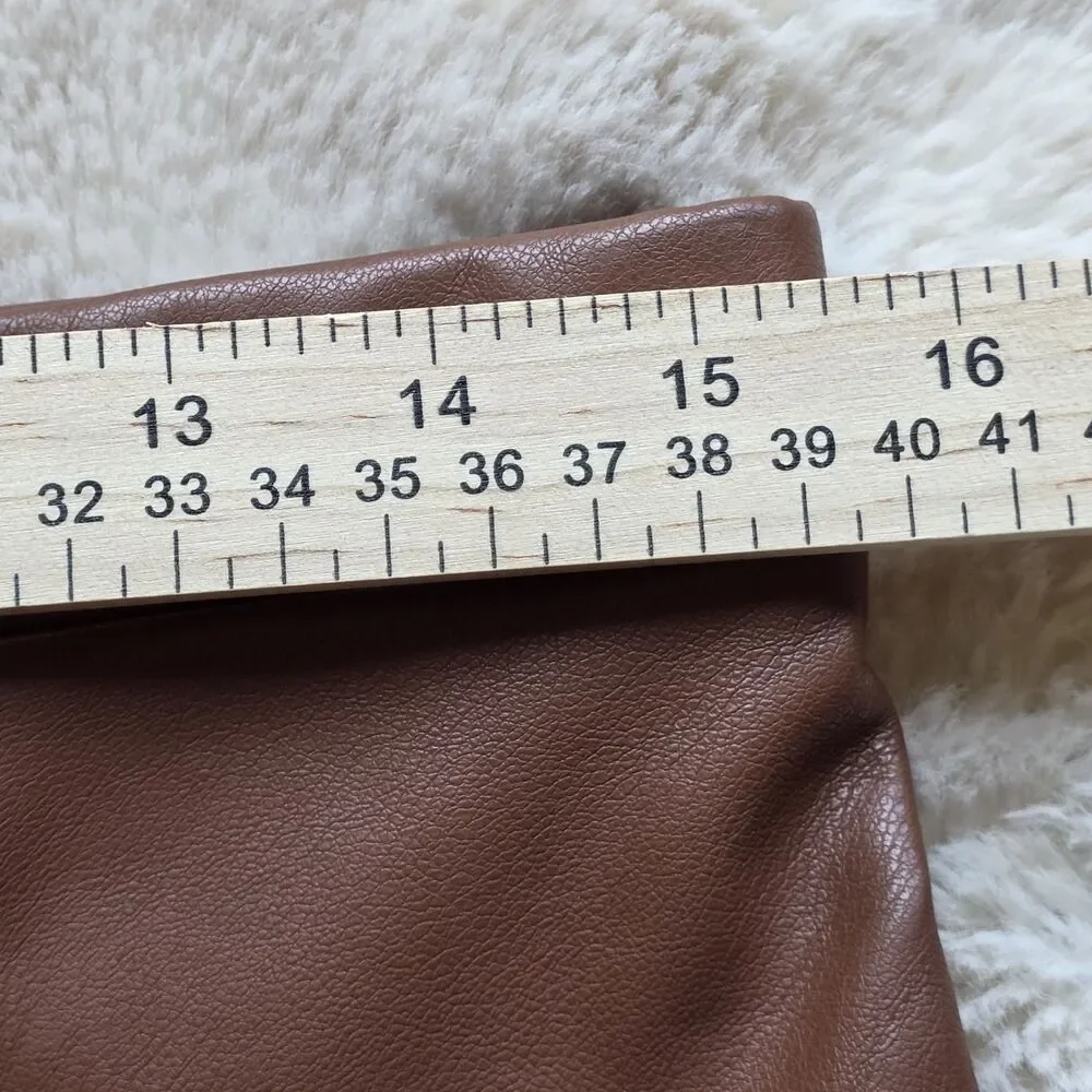 Y2K Haute Monde Brown Faux Leather Mini Skirt Lace Up Front Women Size L  NWT